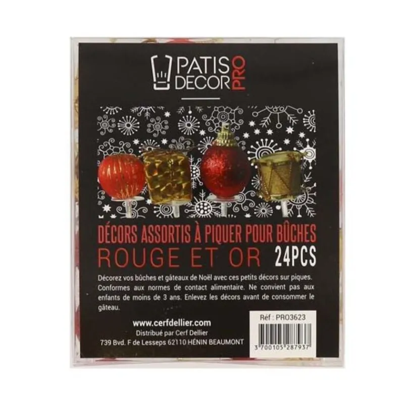 Cerf Dellier Décors assortis rouge argent à piquer sur bûches (x24)