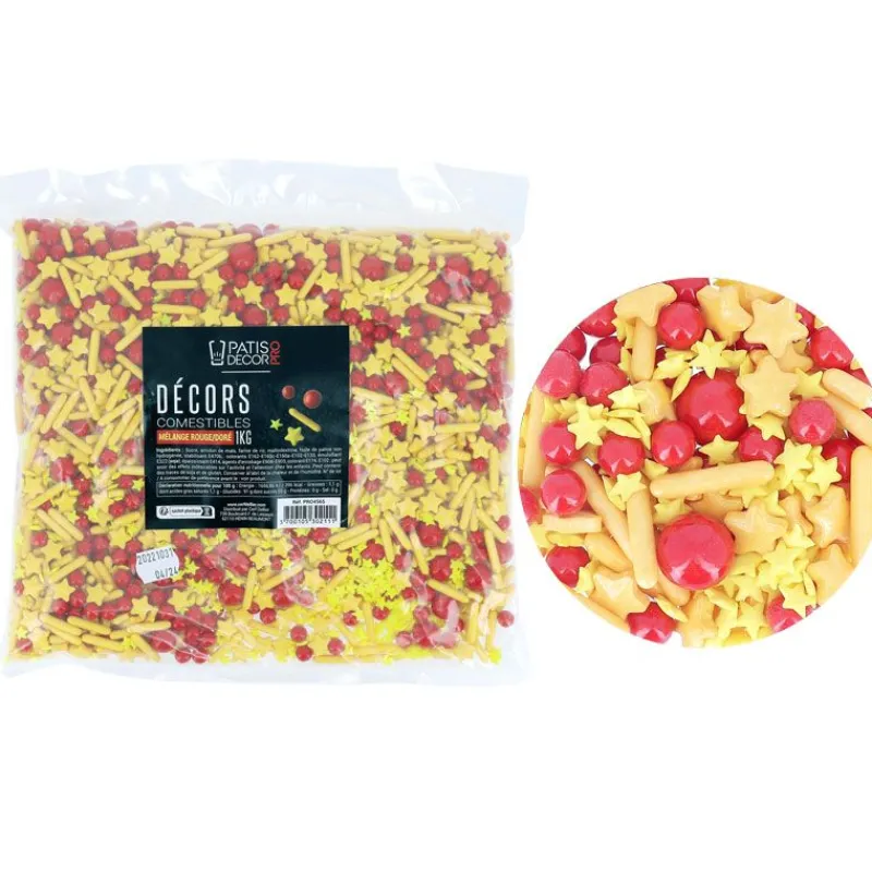 Cerf Dellier Décors comestibles mélange rouge et doré 1 kg