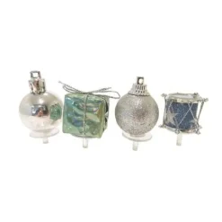 Cerf Dellier Décors de Noël assortis bleu argent sur pique (x4)