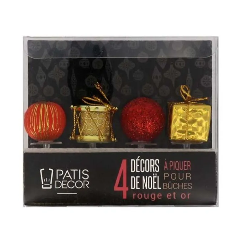 Cerf Dellier Décors de Noël assortis rouge doré sur pique (x4)