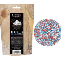 Cerf Dellier Décors mini billes bleu blanc rouge comestibles 350 g