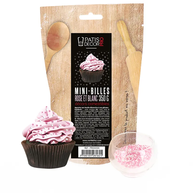 Cerf Dellier Décors mini billes roses et blanches comestibles 350 g