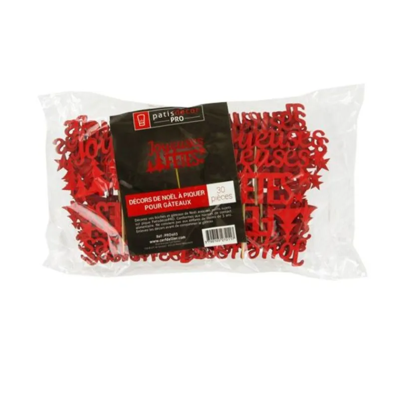 Cerf Dellier Décors sur pique "Joyeuses Fêtes" rouges (x30)