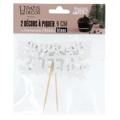 Cerf Dellier Décors sur pique "Joyeuses Fêtes" blancs (x2)
