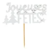 Cerf Dellier Décors sur pique "Joyeuses Fêtes" blancs (x30)