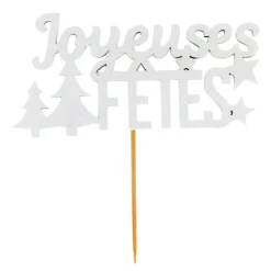 Cerf Dellier Décors sur pique "Joyeuses Fêtes" blancs (x30)