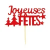 Cerf Dellier Décors sur pique "Joyeuses Fêtes" rouges (x2)