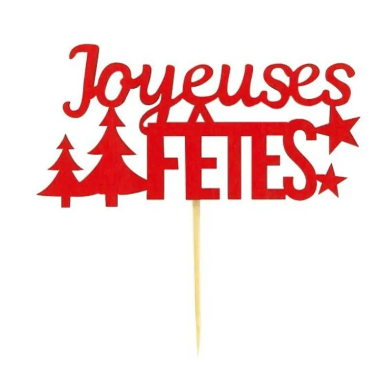 Cerf Dellier Décors sur pique "Joyeuses Fêtes" rouges (x2)