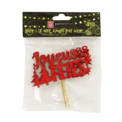Cerf Dellier Décors sur pique "Joyeuses Fêtes" rouges (x2)