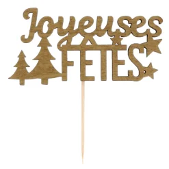 Cerf Dellier Décors sur pique "Joyeuses Fêtes" dorés (x2)