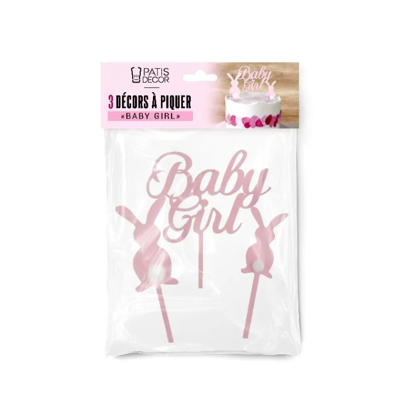Cerf Dellier Décors sur pique roses Baby Girl lapins