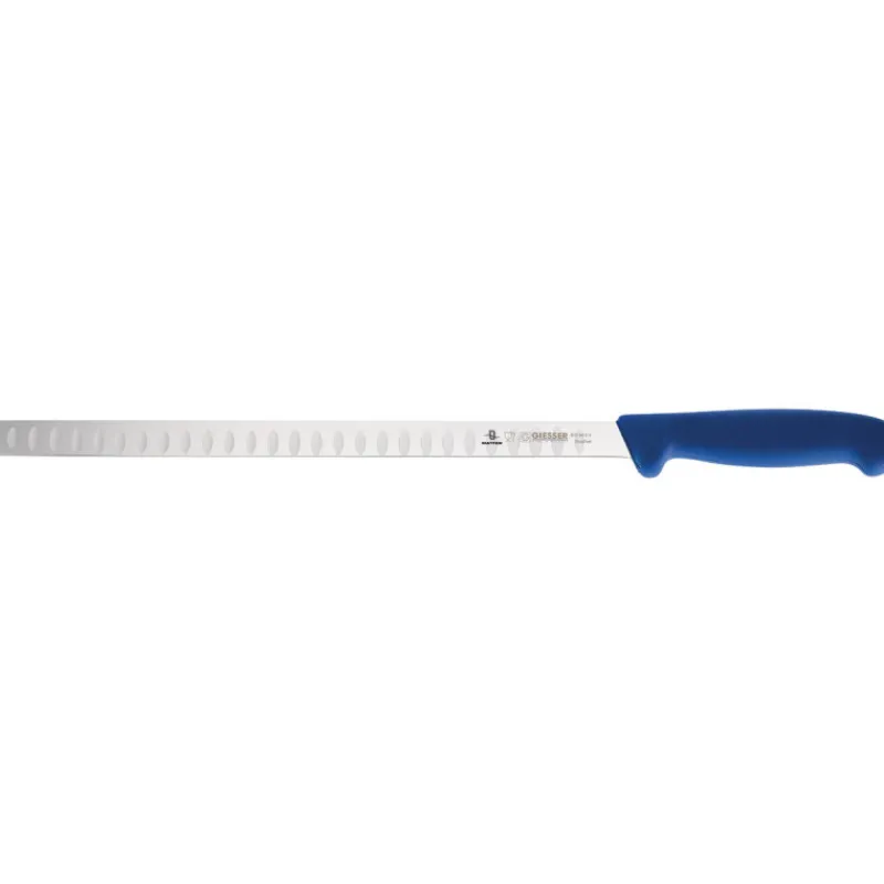 Cerf Dellier Giesser couteau à saumon alvéolé manche bleu 31 cm