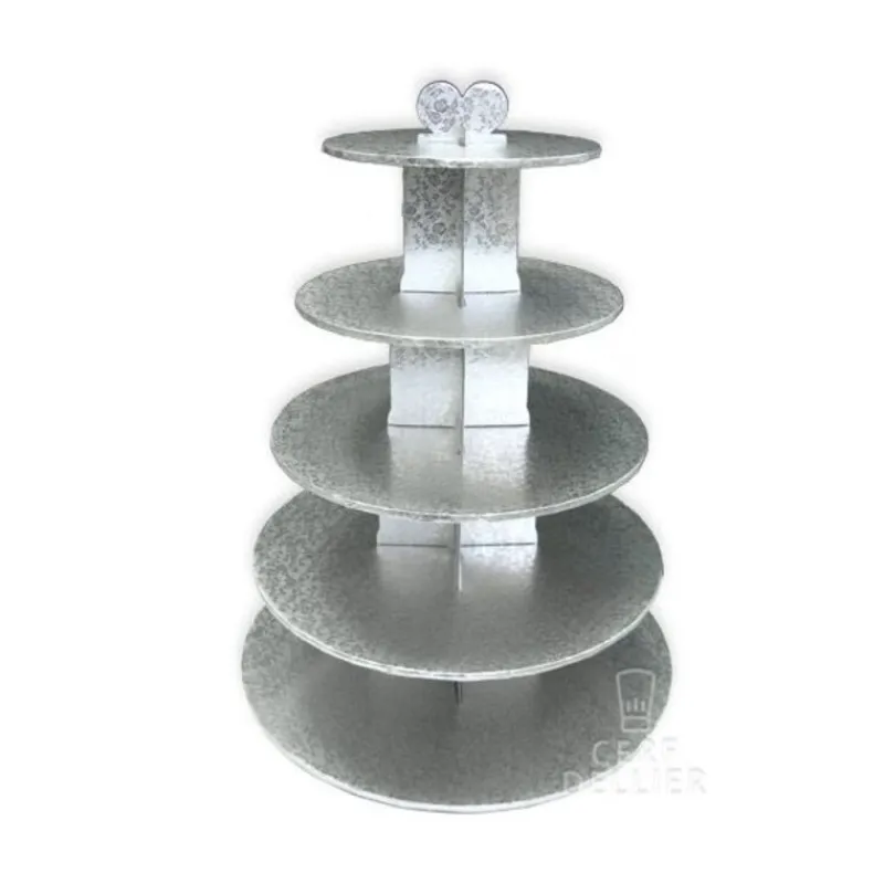 Cerf Dellier Grand présentoir cupcakes argent rond - hauteur 55 cm