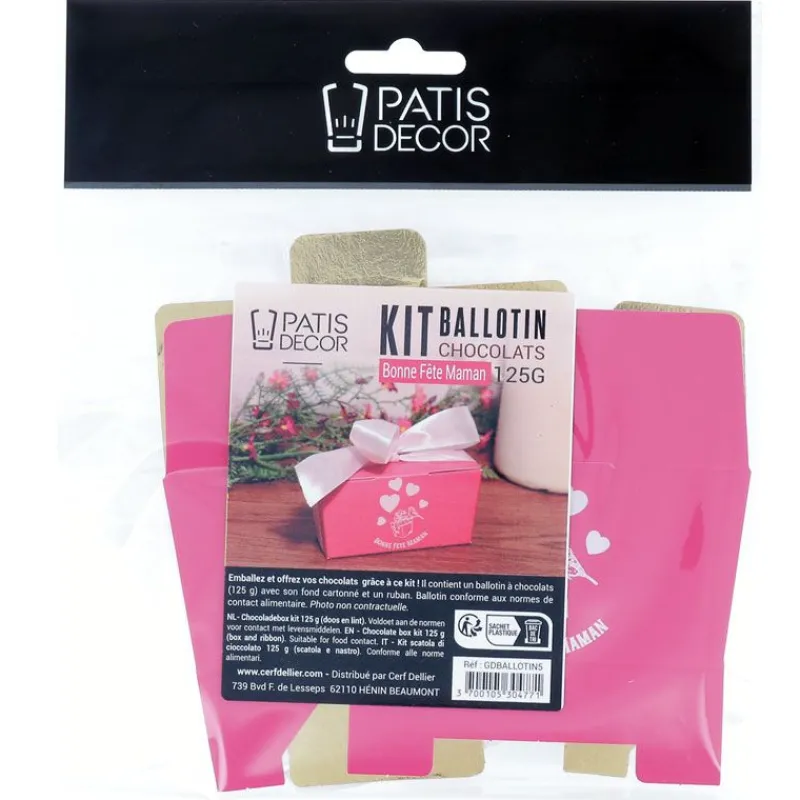 Cerf Dellier Kit ballotin chocolats fuchsia "Bonne fête maman"