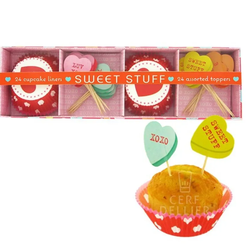 Cerf Dellier Kit déco cupcakes Coeurs Rouges