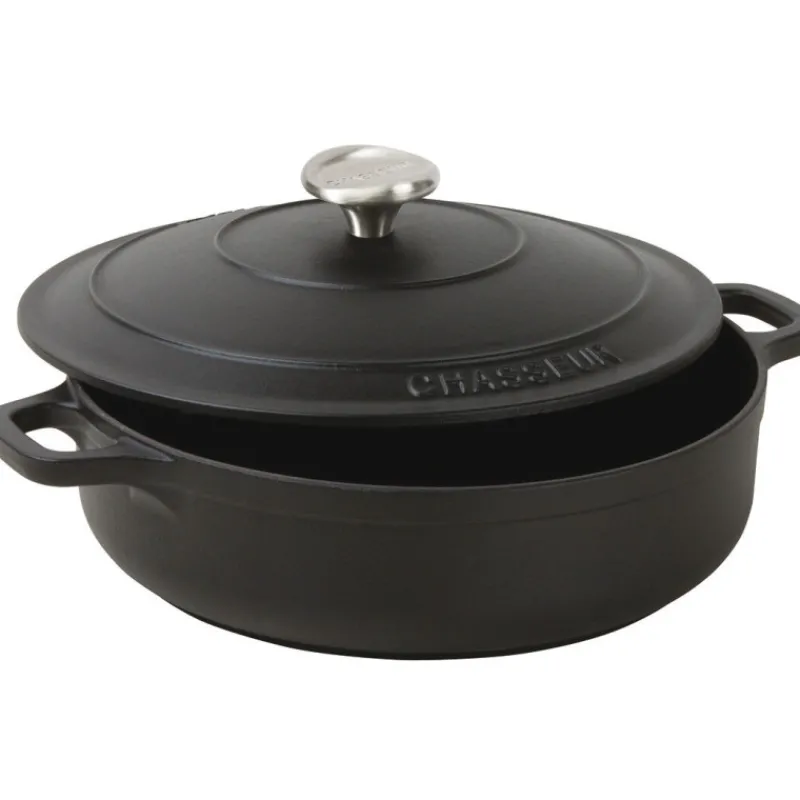 Cerf Dellier Le Chasseur cocotte basse avec couvercle noire 20 cm