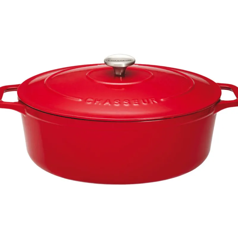 Cerf Dellier Le Chasseur cocotte ovale avec couvercle rouge 31 x 26 cm