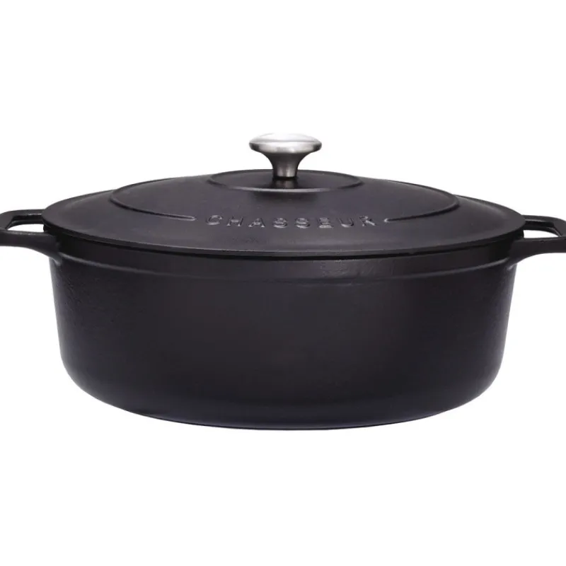 Cerf Dellier Le Chasseur cocotte ovale avec couvercle noire 31 x 26 cm