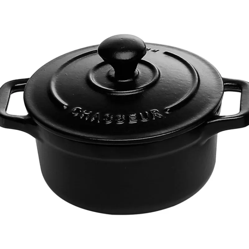 Cerf Dellier Le Chasseur cocotte ronde avec couvercle noire 10 cm
