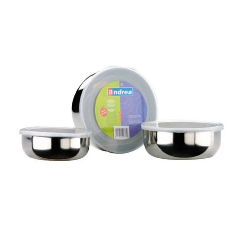 Cerf Dellier Lot de 3 boîtes inox couvercle plastique assorties