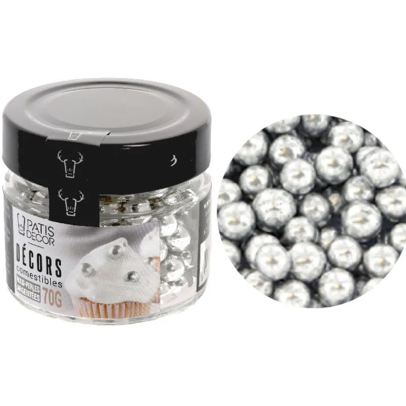 Cerf Dellier Maxi perles argentées comestibles Ø 8 mm 70 g