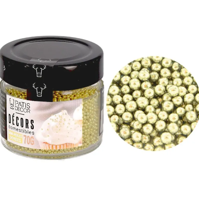 Cerf Dellier Mini perles dorées comestibles Ø 2 mm 70 g