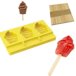 Cerf Dellier Moule à esquimaux silicone Cupcake + 50 bâtons