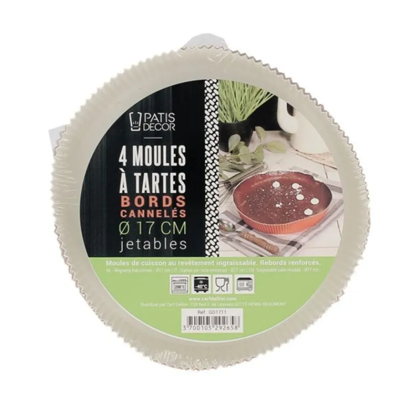Cerf Dellier Moules à tarte à bords cannelés jetables 17 cm (x4)
