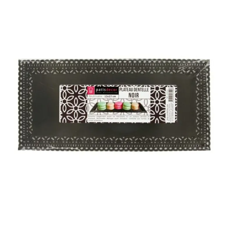 Cerf Dellier Plateau dentelle rectangulaire noir