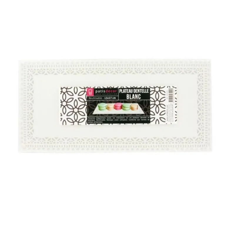 Cerf Dellier Plateau dentelle rectangulaire blanc