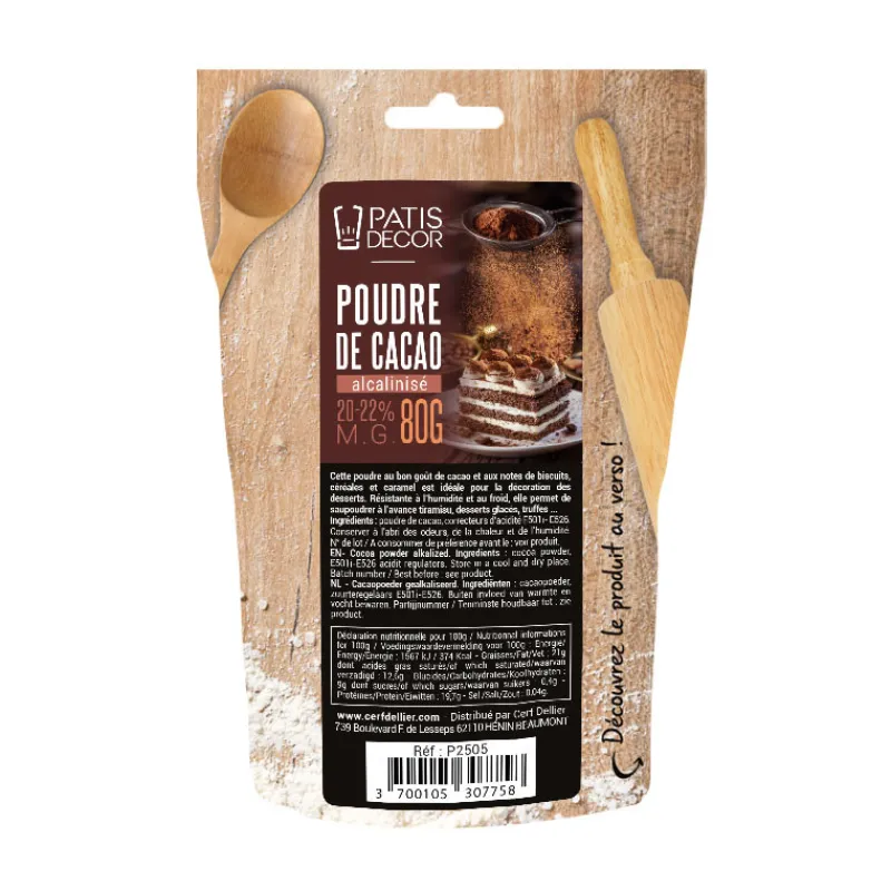 Cerf Dellier Poudre de cacao alcalinisé 80g