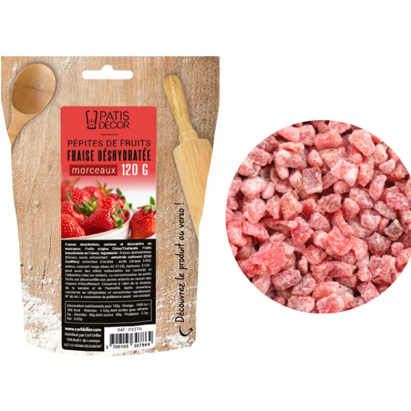 Cerf Dellier Pépites de fruits fraise déshydratée morceaux 120 g