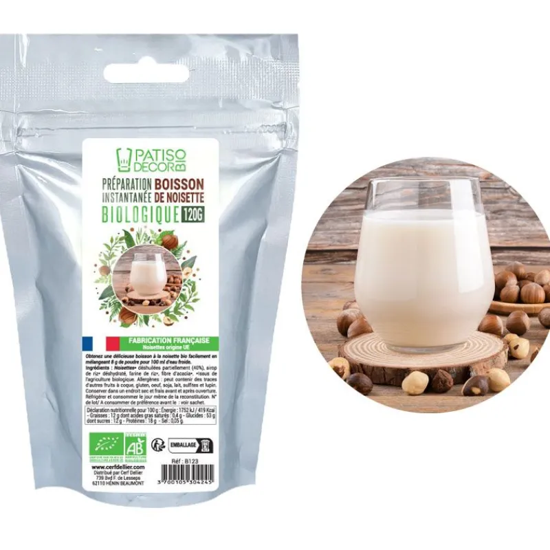 Cerf Dellier Préparation instantanée pour boisson noisette biologique 120g