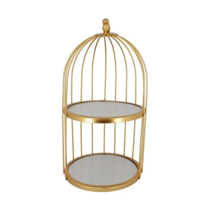 Cerf Dellier Présentoir cage à oiseaux doré 2 étages 20 cm
