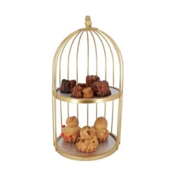 Cerf Dellier Présentoir cage à oiseaux doré 2 étages 20 cm