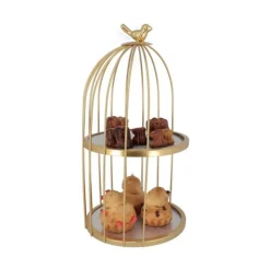 Cerf Dellier Présentoir cage à oiseaux doré 2 étages 20 cm