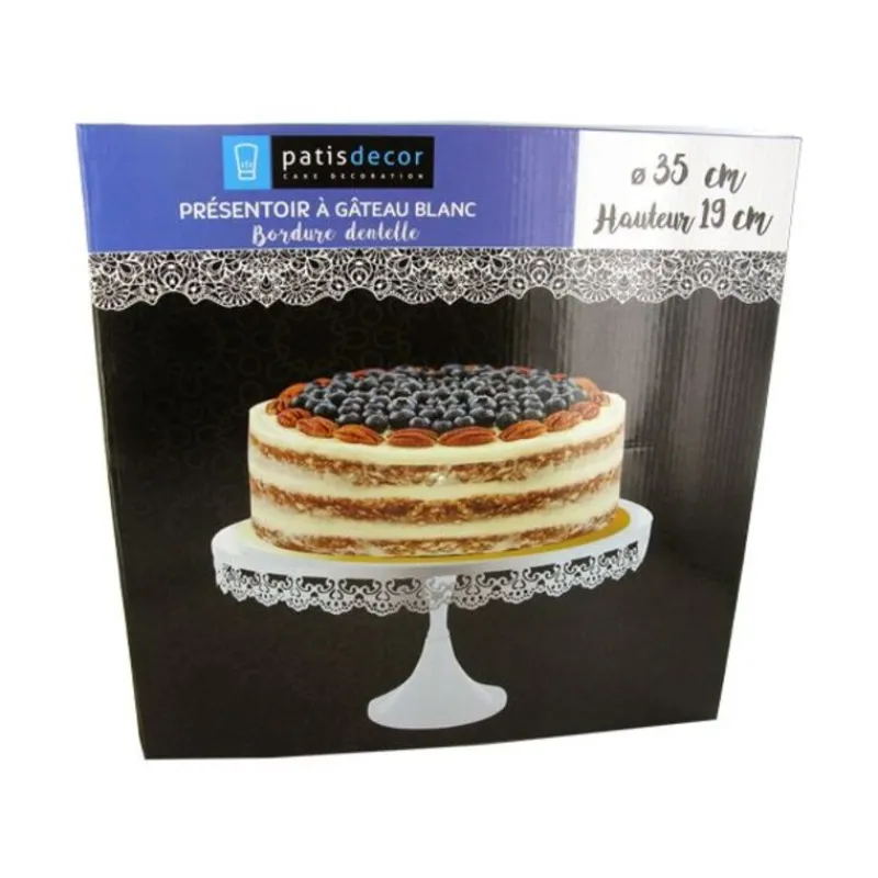 Cerf Dellier Présentoir gâteau blanc broderie Ø 35 cm