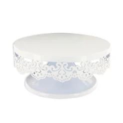 Cerf Dellier Présentoir gâteau blanc broderie Ø 15 cm
