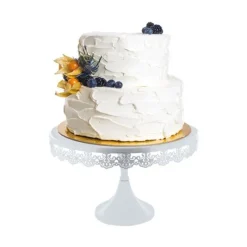 Cerf Dellier Présentoir gâteau blanc broderie Ø 30 cm