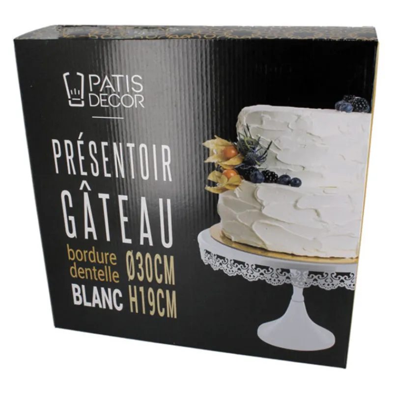 Cerf Dellier Présentoir gâteau blanc broderie Ø 30 cm
