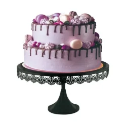 Cerf Dellier Présentoir gâteau noir broderie Ø 35 cm