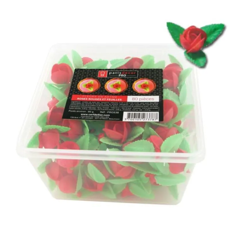 Cerf Dellier Roses rouges et feuilles en azyme (x80)