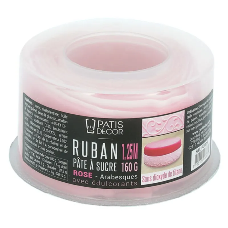 Cerf Dellier Ruban pâte à sucre rose arabesques (1,25 m)