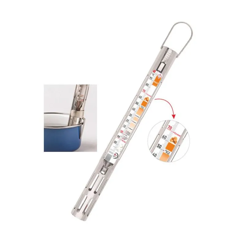 Cerf Dellier Thermomètre confiseur gaine inox +80 +200°C avec zones couleurs
