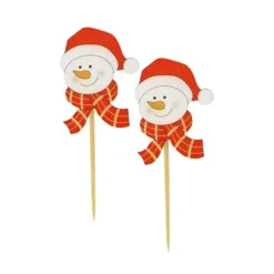 Cerf Dellier Tête bonhomme de neige Noël sur pique (x50)