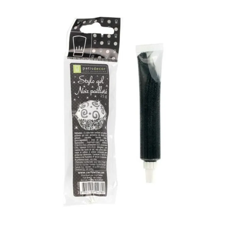 Cerf Dellier Tube gel décor pailleté noir